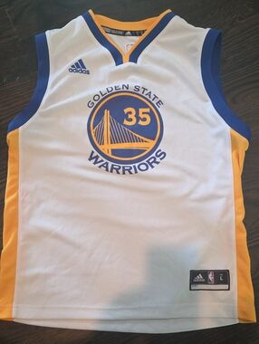 adidas White, Yellow & Blue Golden State Warriors #35 Jersey